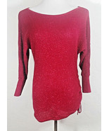 Express Juniors XS Top Red Metallic Sheer Tunic Three Fourth Sleeve Side... - £15.73 GBP