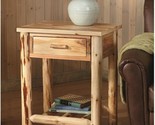 Wood Farmhouse End Table Rustic Cabin Side Drawer Log Nightstand Bedside... - $243.01