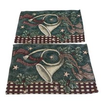 Vintage Tapestry Set of 2 Christmas Themed Trumpet Placemats 12”x18” Holiday Lot - $13.09