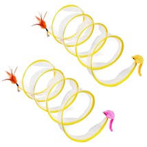 2Pcs Cat Tunnel&amp;Bell Feather Mouse Toys Collapsible Indoor Cat Pets Spring Tube - £23.31 GBP