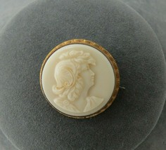 Antique Victorian Cameo White Milk Glass Face Brooch Gold Tone Frame 1.25&quot; Round - $49.00