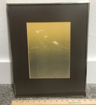 Vtg Gwen Frostic Colored Nature Bird Linocut Block Print Gallery Brass Framed - £289.46 GBP