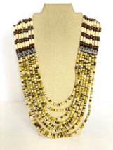 Chicos Bohemian Tribal 8-Strand Bib Necklace Green Brown Cream Bone Bead... - £27.48 GBP