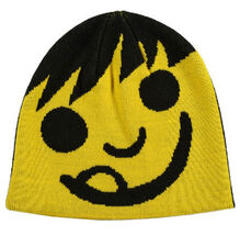 Neff Yellow Black Happy Emoij Shred Snowboard Beanie Winter Hat - $308.26 MXN
