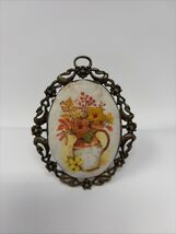 Vintage Antique Metal Miniature Embroidered Floral Image Frame 4” Length - $18.76