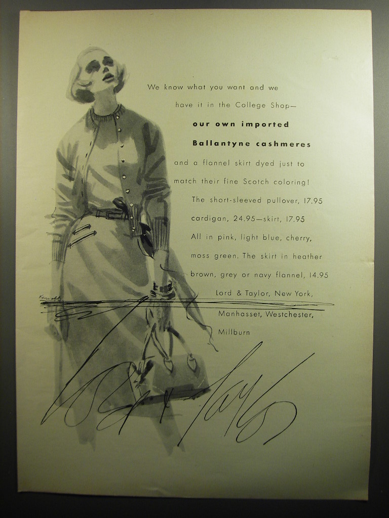 Primary image for 1951 Lord & Taylor Ballantyne Cashmeres Ad - Our own imported Ballantyne 