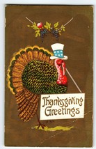 Thanksgiving Greetings Postcard Patriotic Turkey Wears Uncle Sam Hat Vintage - $10.52