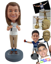 Personalized Bobblehead Happy girl presenting helself to the audience wearing t- - £72.72 GBP