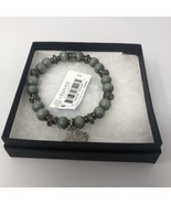 Chavez For Charity Lotus Charm Beaded Bracelet Green Wood Beads With Tag - $33.85 CAD