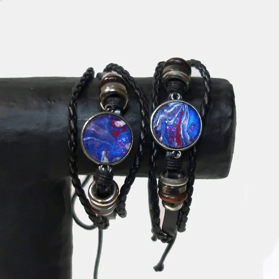Blue and Red Layered Cabochon Bracelet  - $15.00