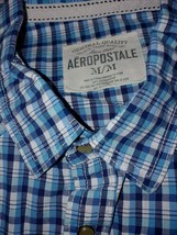 Aeropostale Men&#39;s Ls BLUE/WHITE Plaid Snap Western SHIRT-M-BARELY WORN-NICE - £8.86 GBP