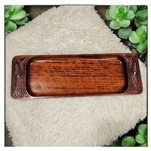 Vintage Handcarved Wood Serving Tray Mohagony Stained Mother Pearl Inlay... - $57.88