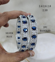 Indian Silver plated CZ Blue Sapphire Bangle Bracelet Size 2.10 2.8 2.6 Jewelry - £68.54 GBP