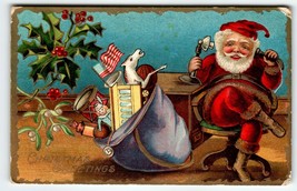 Santa Claus Christmas Postcard Saint Nick On Telephone Seated At Desk AM... - $20.43