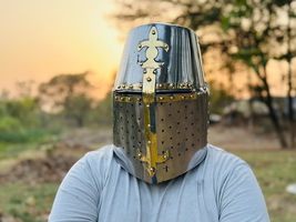 Medieval Templar Brass Crusader Helmet Knights Helmet | Wearable for Adu... - £97.75 GBP