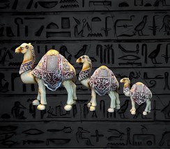 Handmade Egyptian Camels Stone Statue set of 3, Hand-painted Carved Egyptian cam - £163.19 GBP