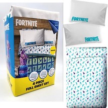 FORTNITE Kids Full Sheet Set Gamer Boogie Llama Microfiber Purple Aqua White 4PC - £15.70 GBP