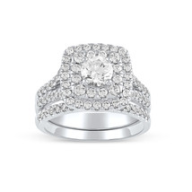 14K White Gold 2ct TDW Diamond Double Halo Bridal Ring &amp; 1 Band - £3,329.69 GBP