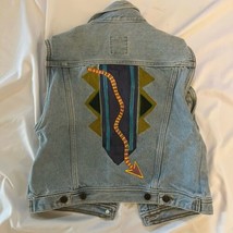 Parrot Eyes Denim Jean Jacket Vest Vintage Hippie Style Size Small - £35.75 GBP