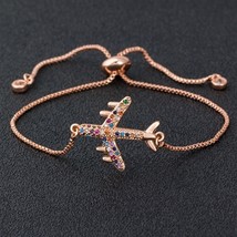 New Arrival Copper CZ Aircraft Chain Bracelet For Women Adjustable Charm Fly Pla - £8.41 GBP