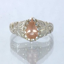 Peach Oregon Sunstone Pear Handmade Silver Ring size 7.25 Angel Flower Design 34 - £103.43 GBP