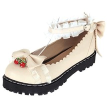New Ladies Flat Shoes Lolita Cute Cosplay Round Toe Thick Bottom Lace Bowtie Str - £43.81 GBP