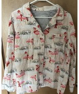 Nick &amp; Nora Pajamas Top Shirt Long Sleeve Flannel Flamingo Airstream Cam... - £23.32 GBP