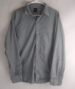 BKE Contour Men&#39;s Gray &amp; White Striped Dress Shirt Size Large 100% Cotton - $24.34 CAD
