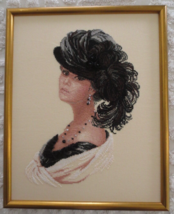 Framed Elegant Lady In Black w/JEWELS &amp; Lace Cross Stitch - 15-1/4&quot; X 18-1/2&quot; - $68.31