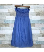 J Crew Cabana Strapless Midi Dress Blue Smocked Waist Cotton Casual Wome... - $34.64