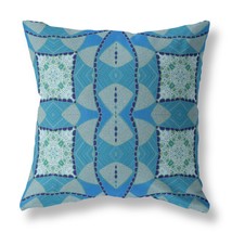 16&quot; X 16&quot; Aqua Blue Blown Seam Geometric Indoor Outdoor Throw Pillow - £41.20 GBP