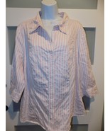 Lane Bryant White W/Pink Stripe Button Down 3/4 Sleeve Shirt Size 22/24W... - $28.05 CAD