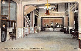 Cedar R API Ds Iowa~Lobby Of Montrose Hotel Postcard 1908 Pstmk - £5.32 GBP