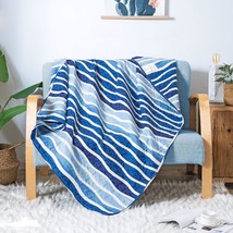 Blue Wave Quilted Throw Blanket - 50&quot; x 60&quot; | Summer Beach Nautical Lap Quilt fo - £38.36 GBP