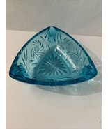 Vintage Hazel Atlas Aqua Blue Triangular Ashtray/Trinket Dish Starburst ... - £10.69 GBP