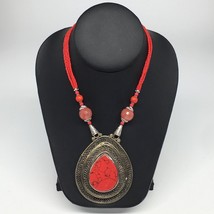 Turkmen Necklace Antique Afghan Tribal Coral Inlay Pendant Beaded Necklace VS53 - £17.20 GBP