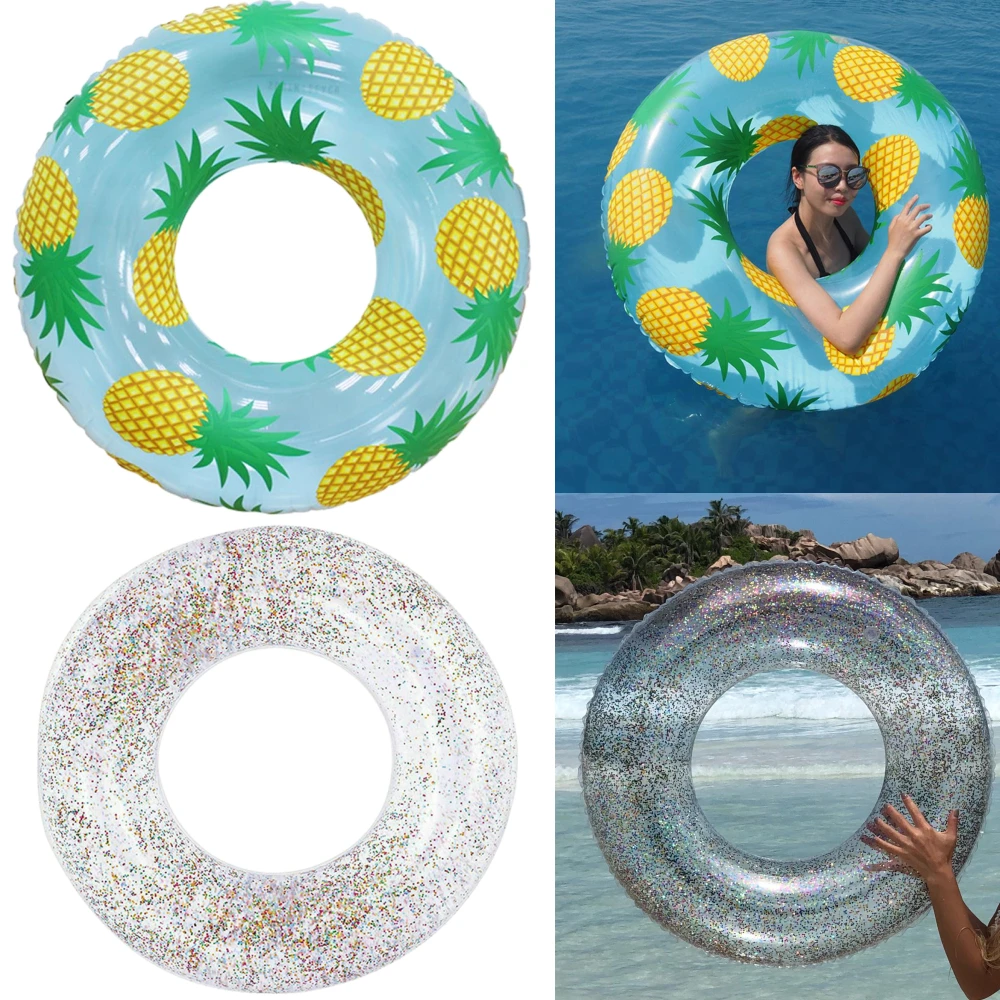 2Pcs Inflatable Pool Floats Clear Glitter Swim Tubes Pineapple Print Pool - $41.44