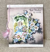 Ephemera Vintage Birthday Greeting Card 40s 50s Tassels Young Woman Flowers - £3.10 GBP