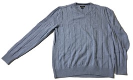 Club Room Men&#39;s Drop-Needle V-Neck Cotton Sweater Blue Yonder-Medium - £17.04 GBP