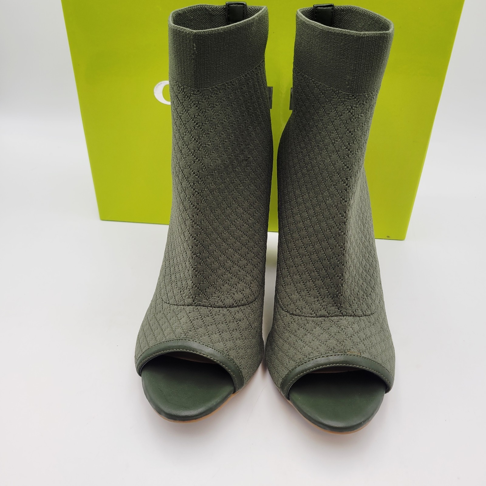 GIANNI BINI Bergen Olive Green Stretch Peep Toe Sock Booties Sz 9 M Item image 5