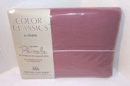 Full Flat Sheet Dusty Rose Pink Berry Stevens Color Classics Percale NOS... - $28.17
