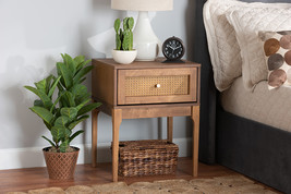 Nikita Ash Walnut and Rattan 1-Drawer Nightstand - $2,308.83 MXN