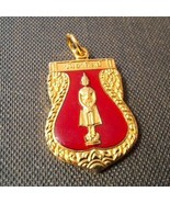 Thai Buddha 1&quot; Pendant Red &amp; Gold LP Sothorn Vintage Jewelry - $13.86