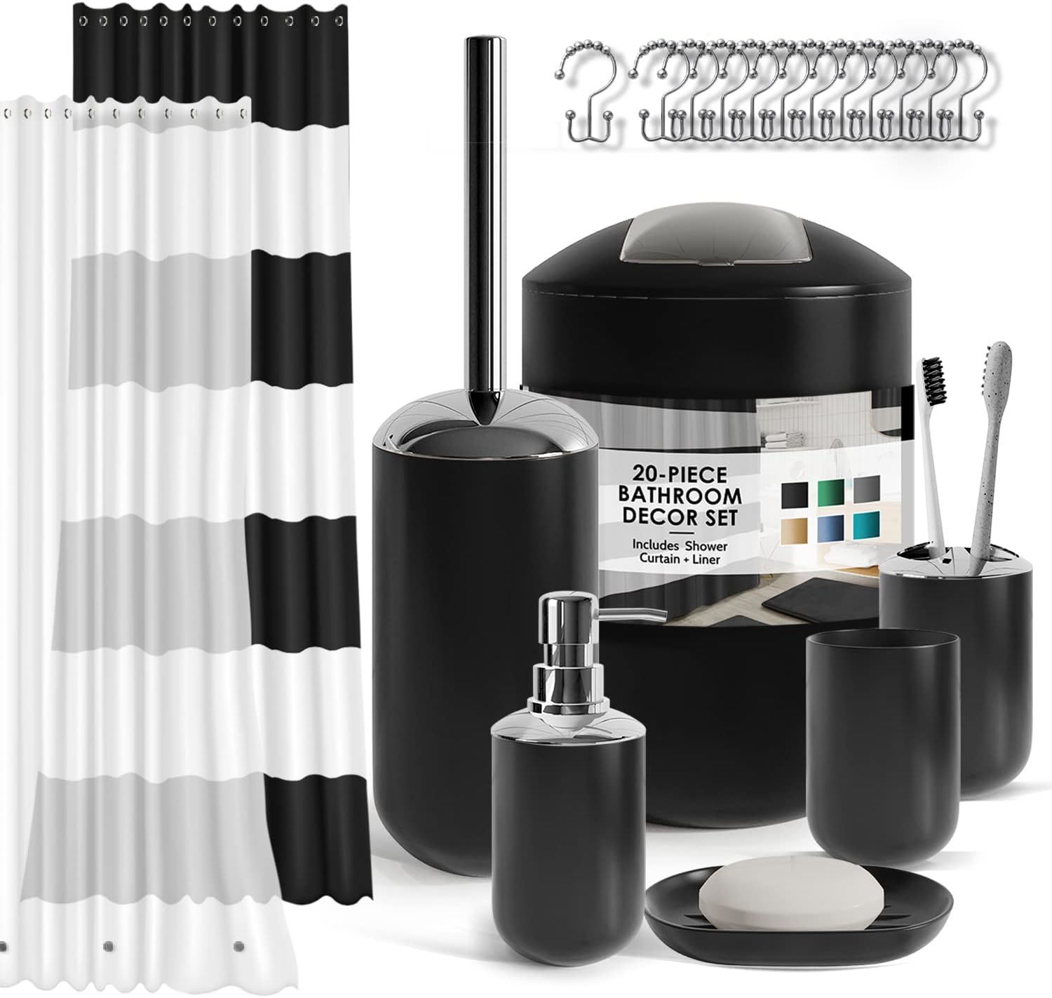 Clara Clark Bathroom Set - Black Bathroom Accessories Set, 20Pc, &amp; Trash... - $44.93