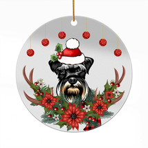 Funny Puppy Schnauzer Dog Wreath Christmas Ornament Acrylic Deer Anlters Gift - £12.60 GBP