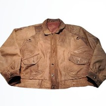 Vintage JC Penny Distressed Leather Bomber Jacket Size L Large - £141.29 GBP