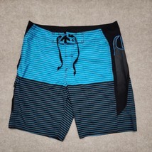 Quiksilver Board Shorts Mens 36 Blue Black Striped Trunks Logo Surf - £17.88 GBP