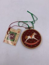 Hallmark Country Christmas Collection 1985 Applique Rocking Horse in Wooden Hoop - £4.74 GBP