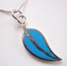 Blue Turquoise Leaf 925 Sterling Silver Necklace Corona Sun Jewelry - £10.65 GBP