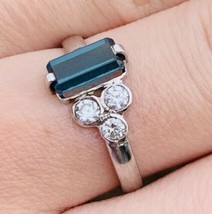 2Ct Emerald Cut CZ London Blue Topaz Engagement Ring 14K White Gold Over - £125.89 GBP